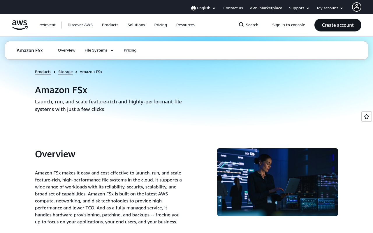 Amazon FSx website screenshot
