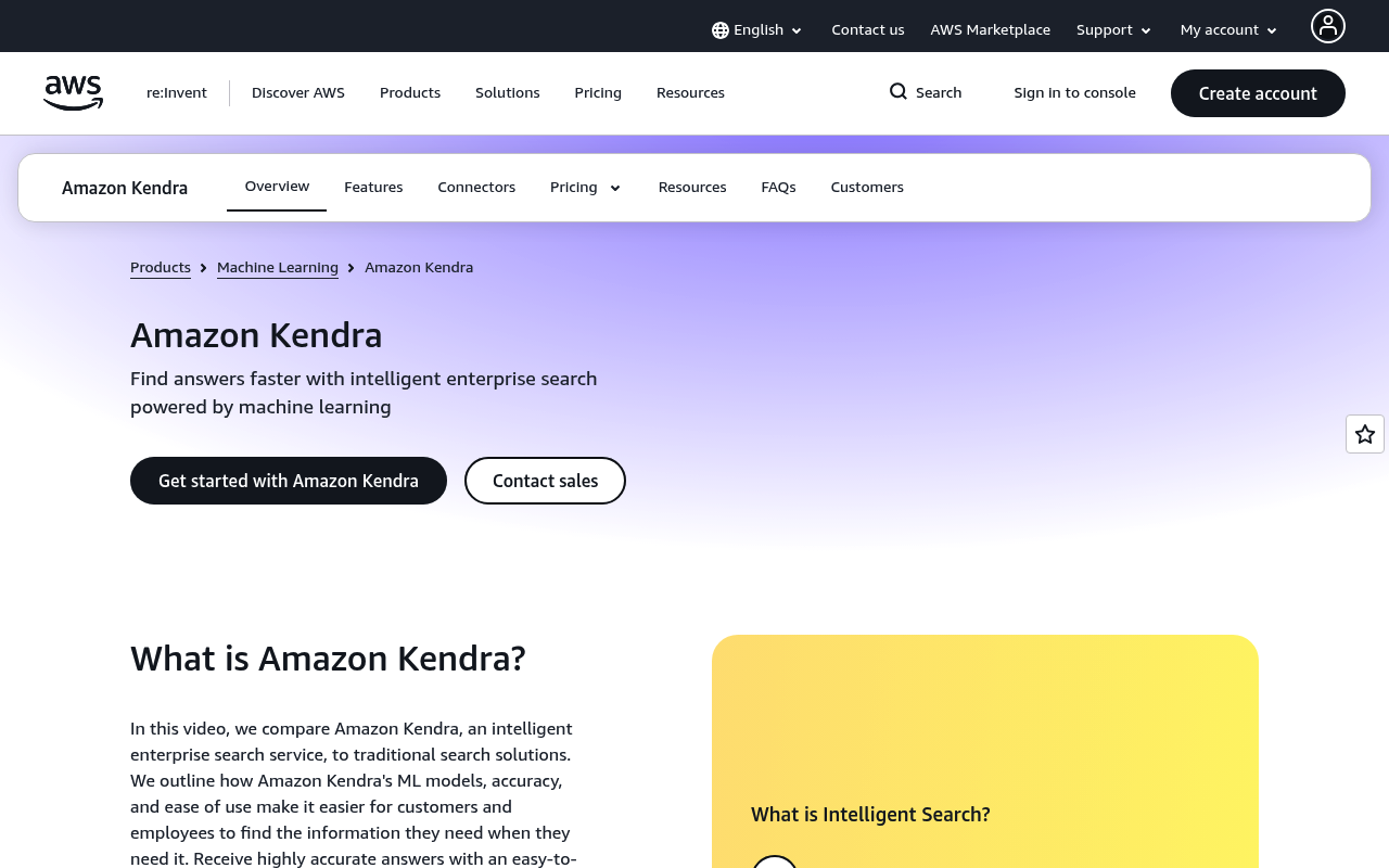 Amazon Kendra website screenshot