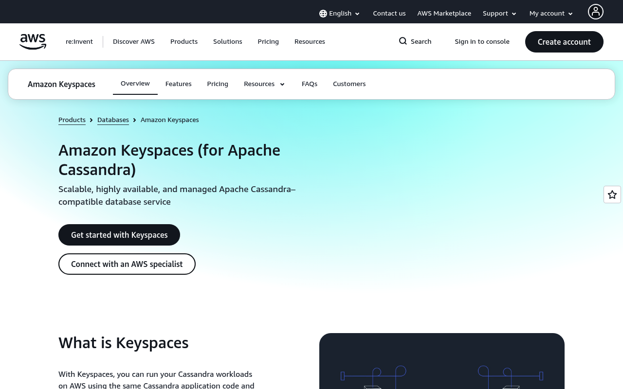 Amazon Keyspaces website screenshot
