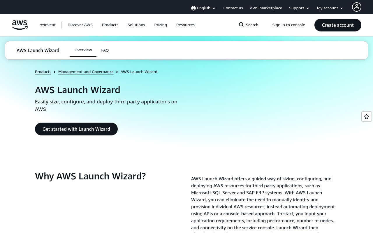 Amazon Launch Wizard website screenshot