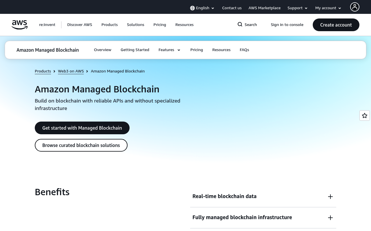 Amazon Managed Blockchain website screenshot