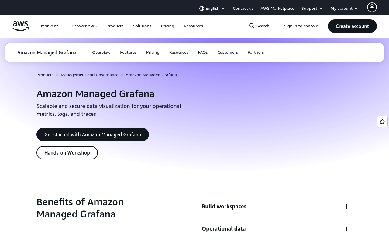 Amazon Managed Grafana website screenshot