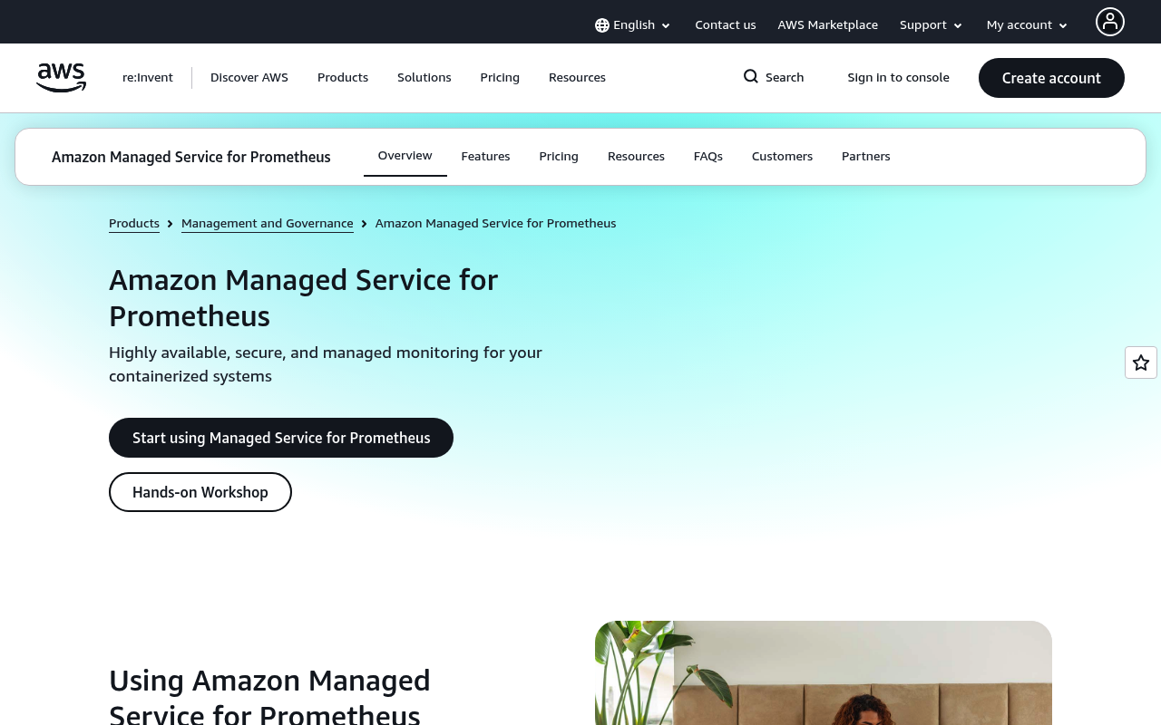 Amazon Managed Service for Prometheus website screenshot