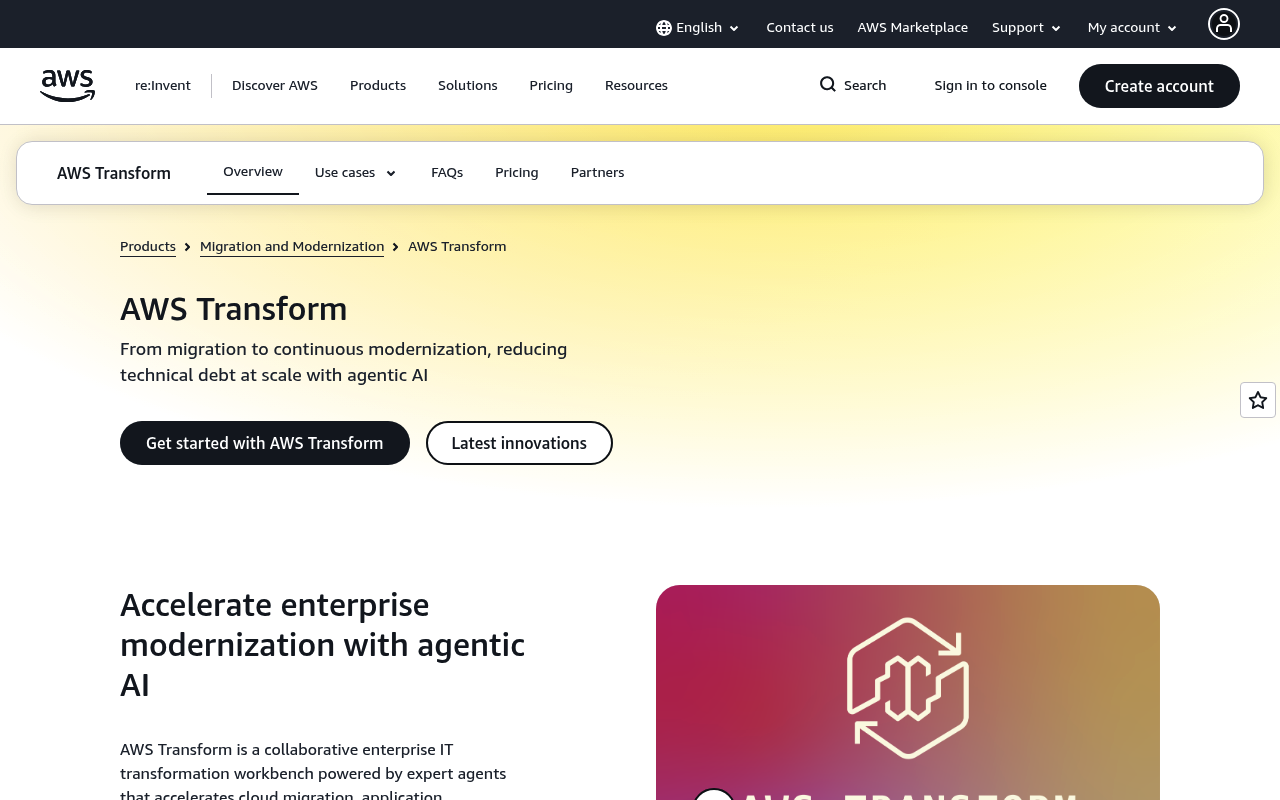 Amazon Migration Hub website screenshot