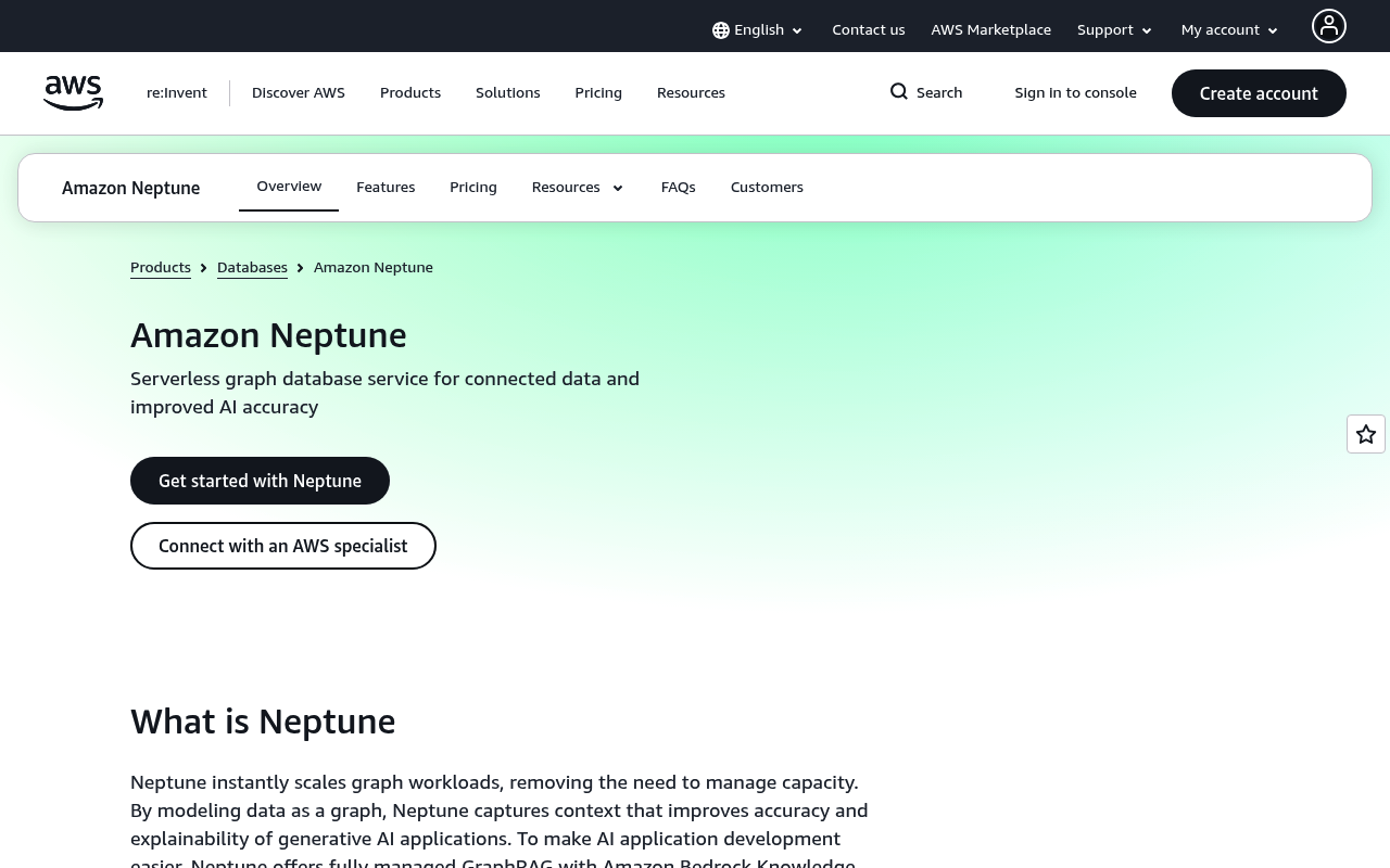 Amazon Neptune website screenshot