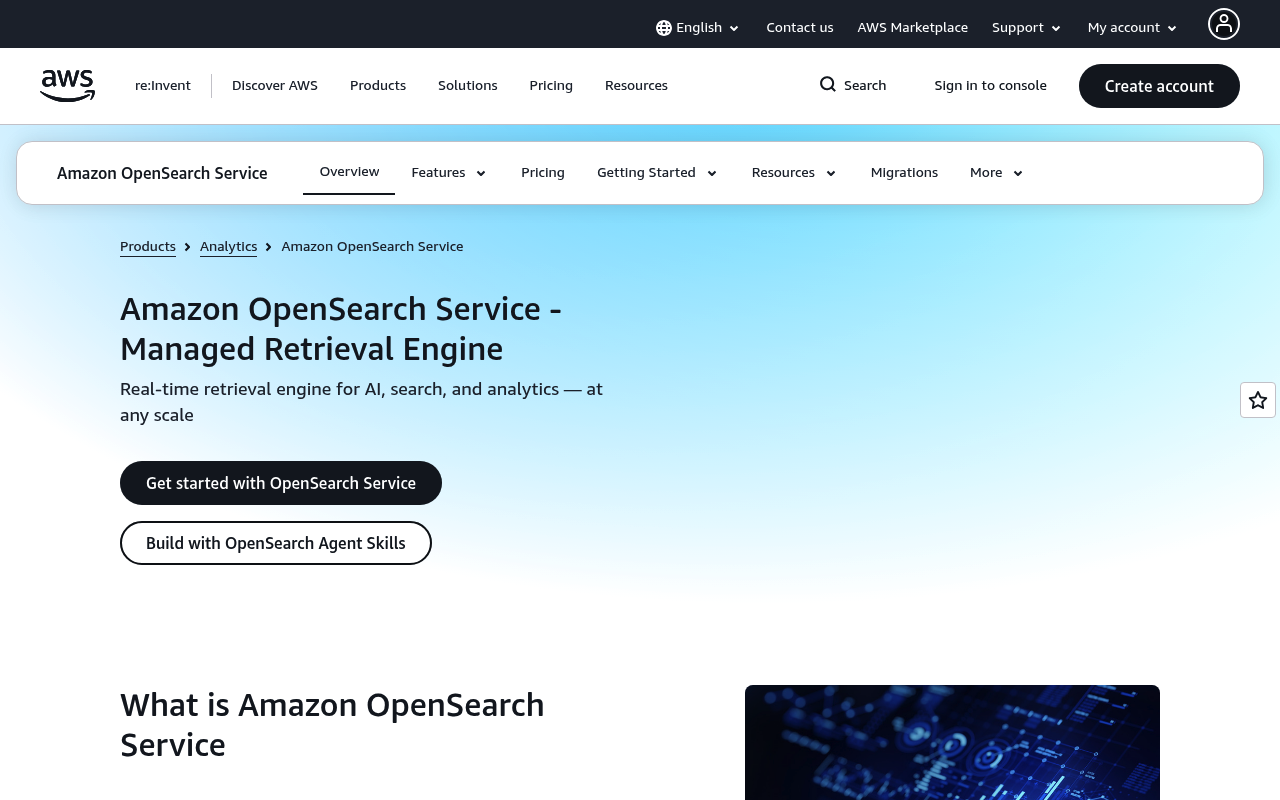 Amazon OpenSearch Service website screenshot