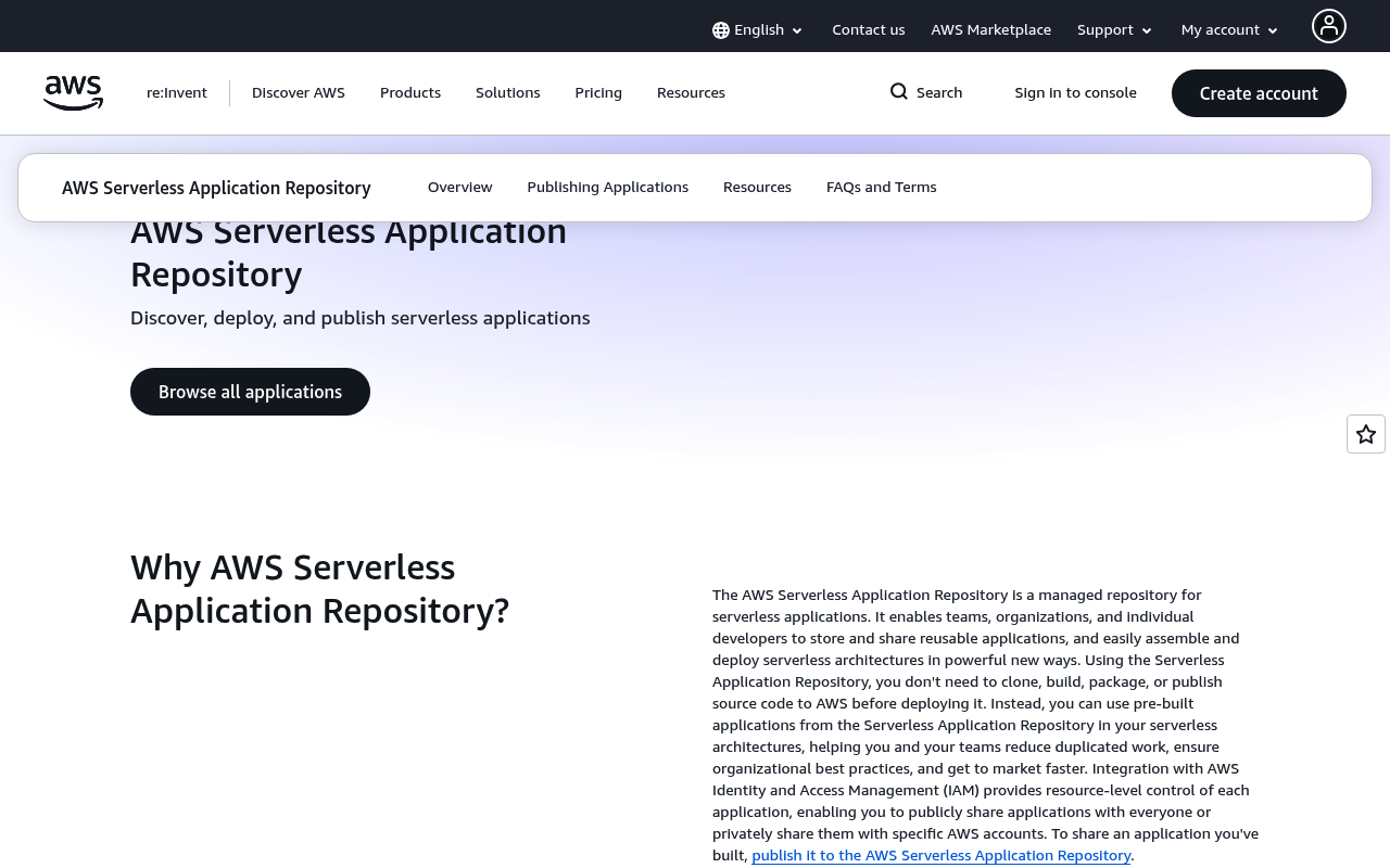 Amazon Serverless Application Repository website screenshot