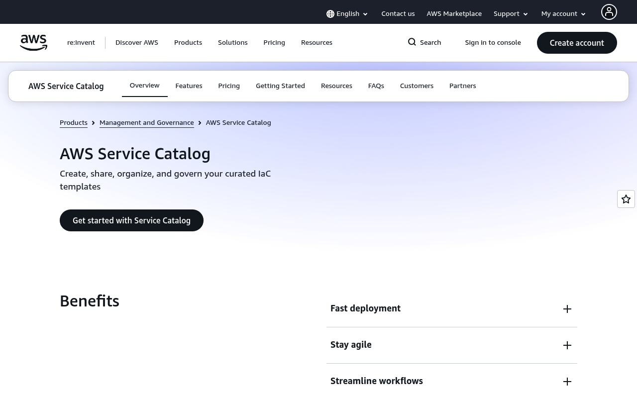 Amazon Service Catalog website screenshot