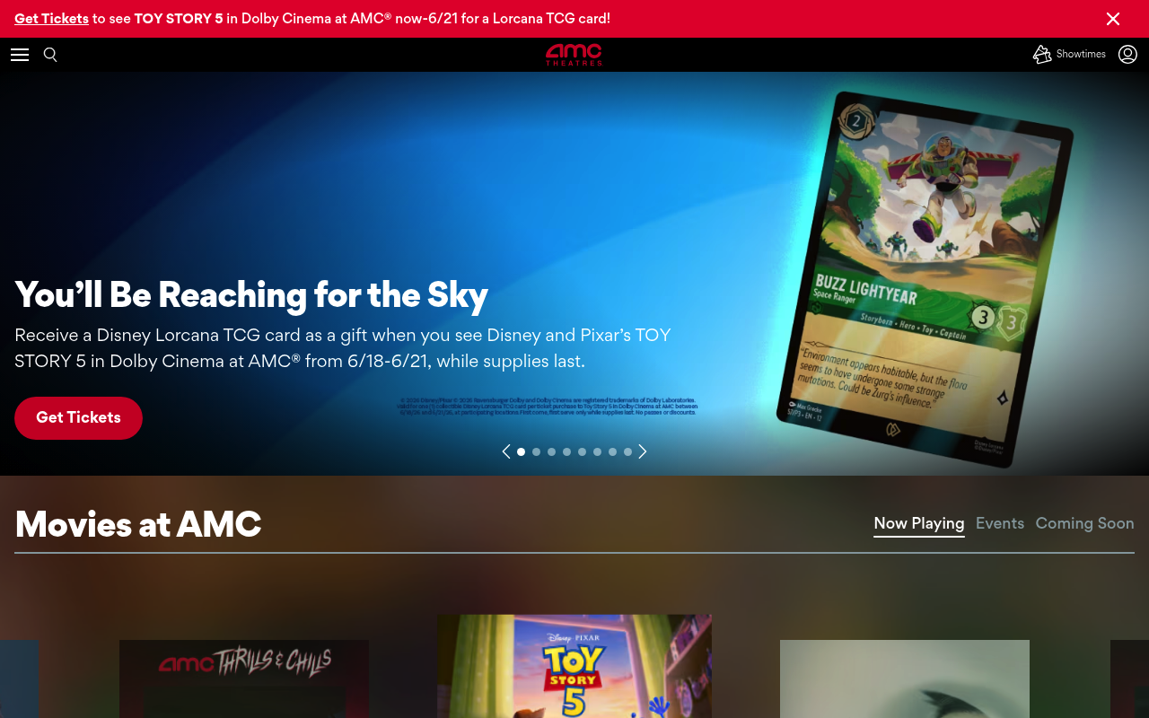 AMC Entertainment Holdings website screenshot