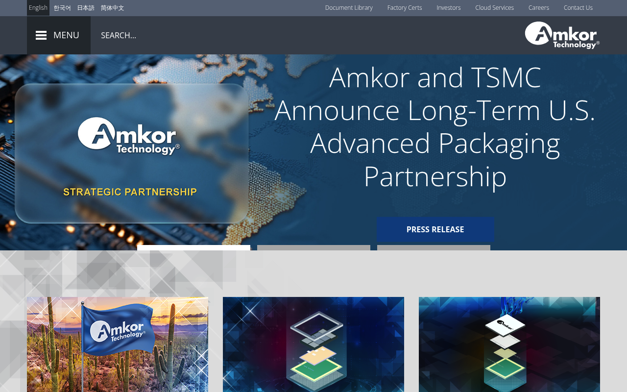 Amkor Technology website screenshot