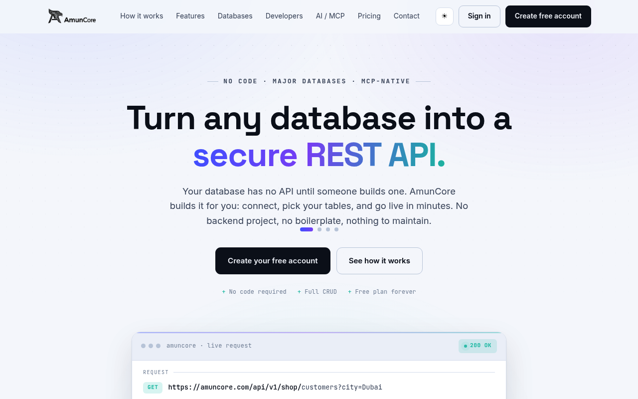 AmunCore website screenshot