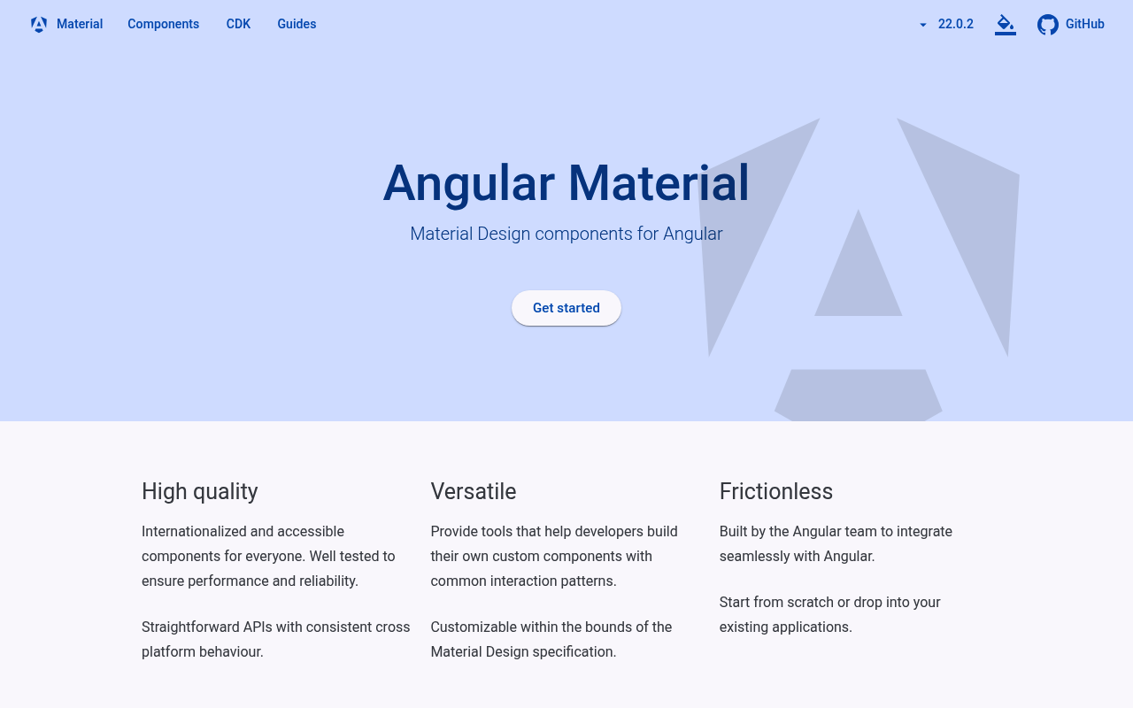 Angular Material website screenshot