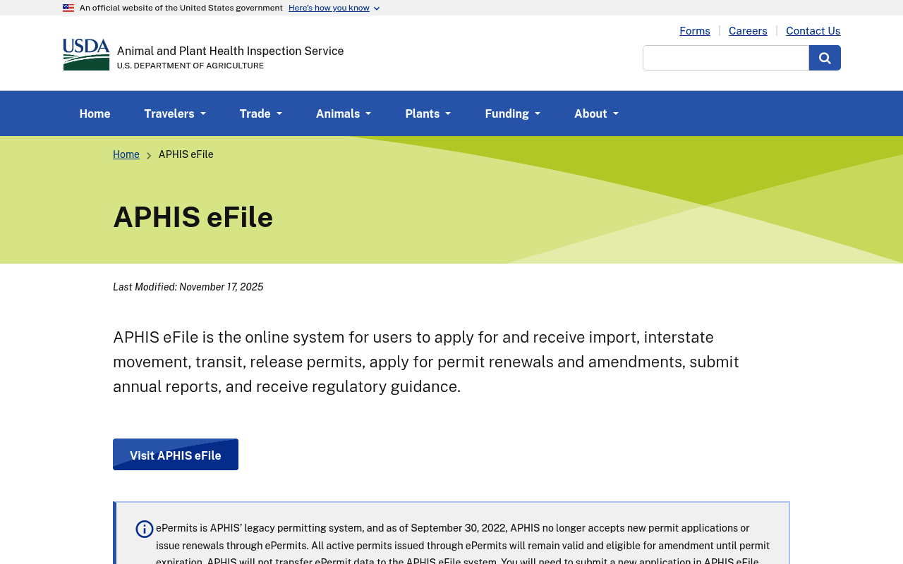 Animal and Plant Health Inspection Service website screenshot