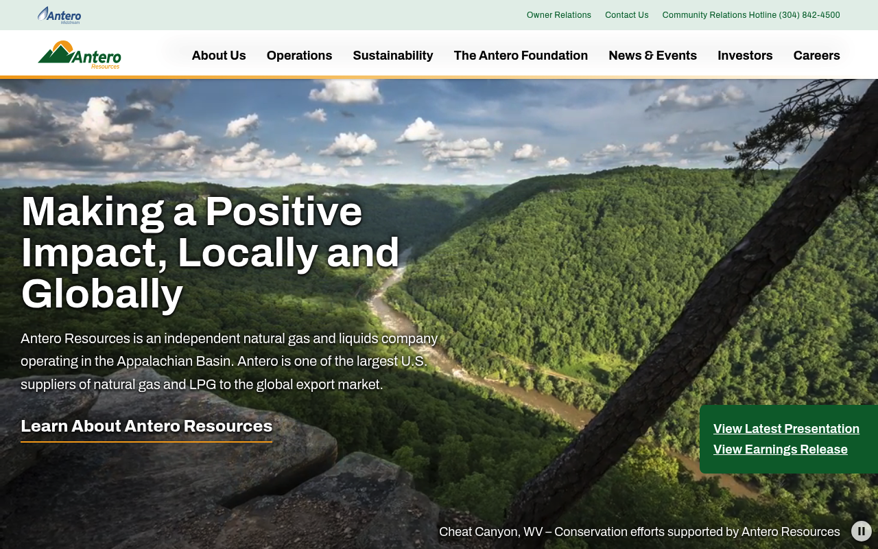 Antero Resources website screenshot