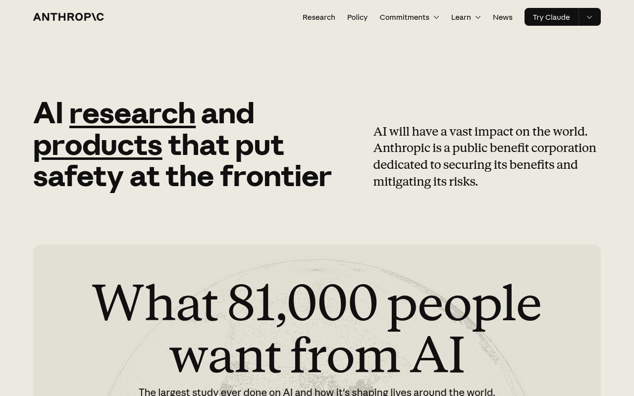 Anthropic Claude website screenshot