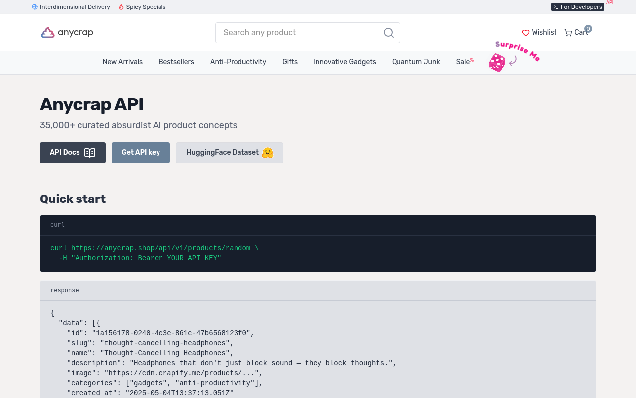 Anycrap website screenshot