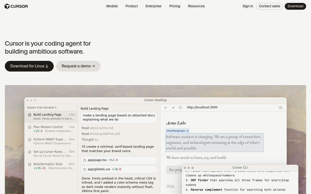Anysphere Cursor Ai website screenshot