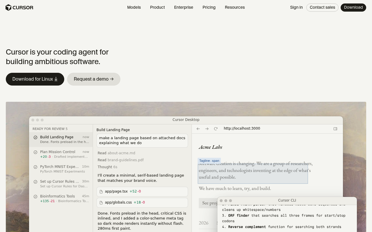 Anysphere Cursor.com website screenshot