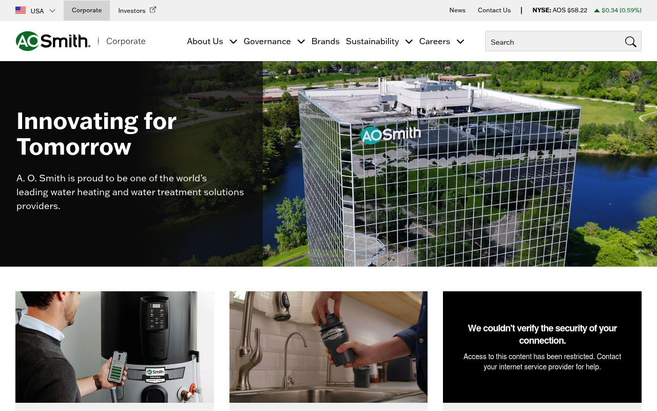 AO Smith website screenshot