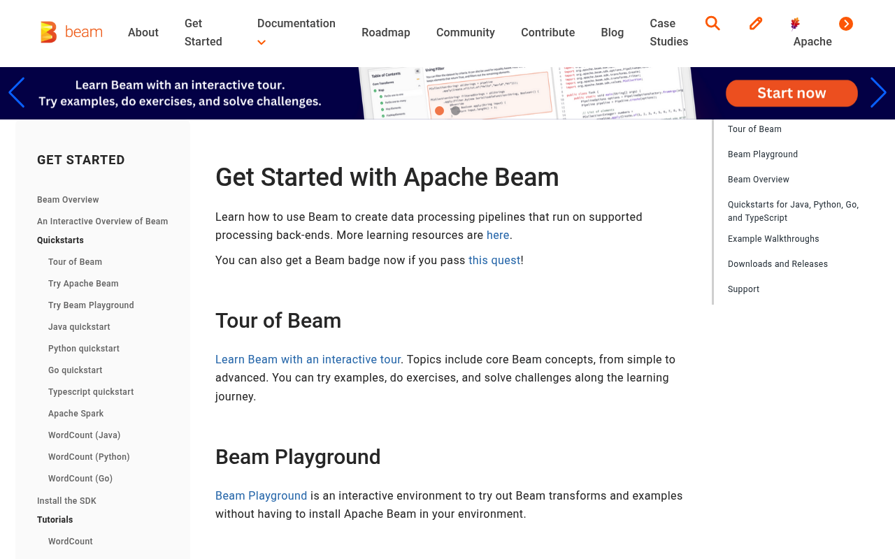 Apache Beam website screenshot