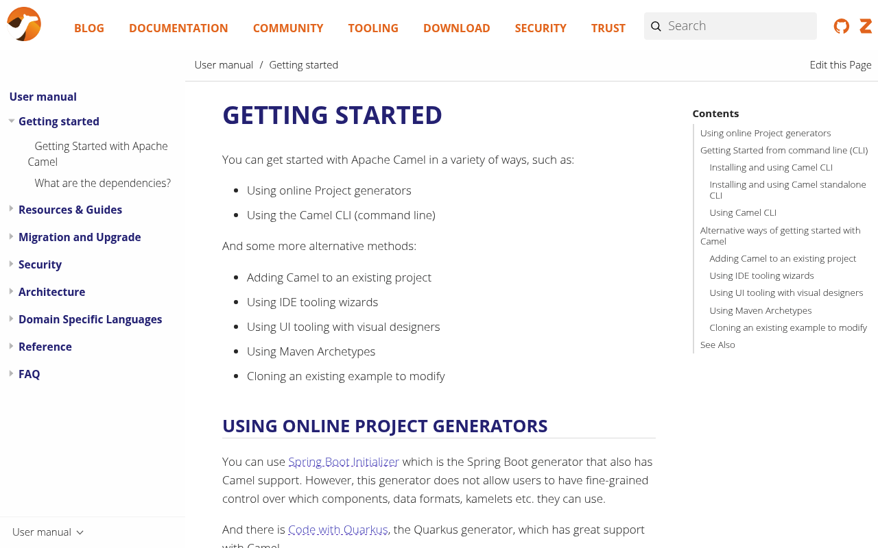 Apache Camel website screenshot