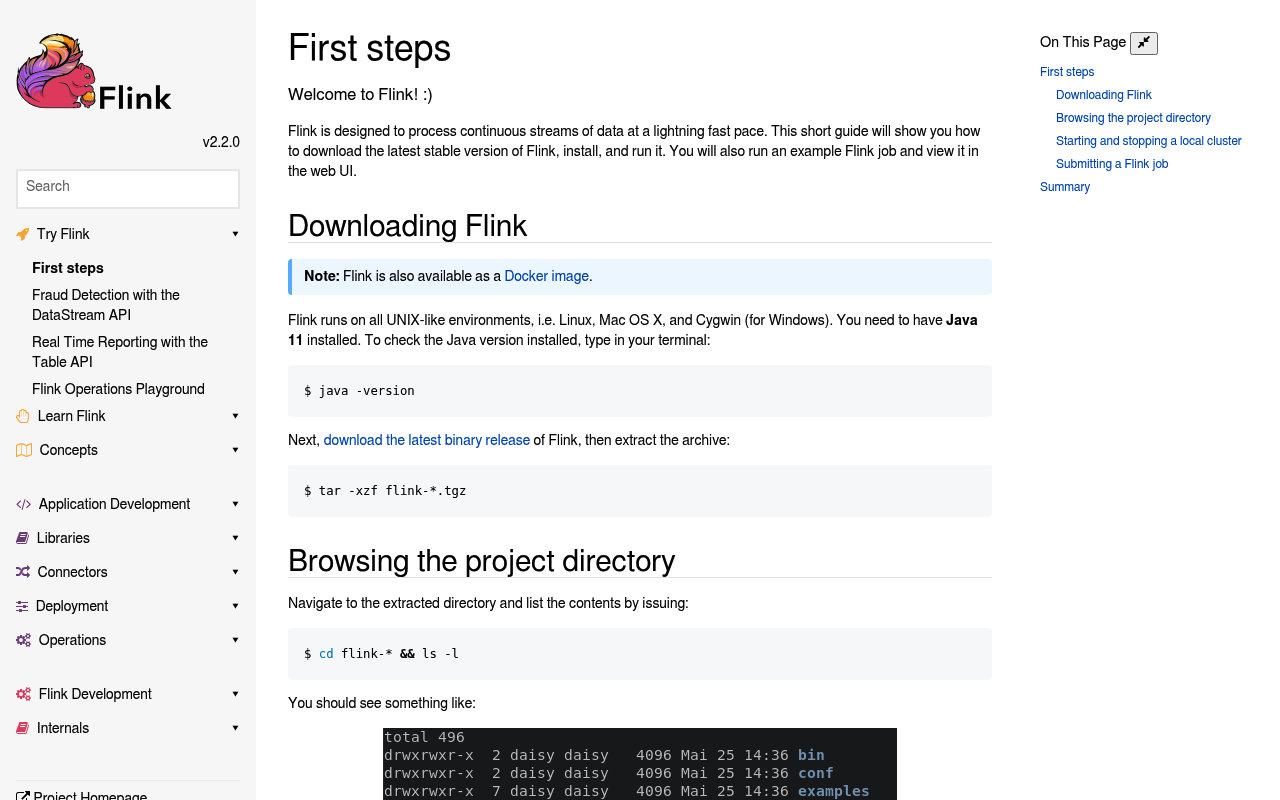 Apache Flink website screenshot