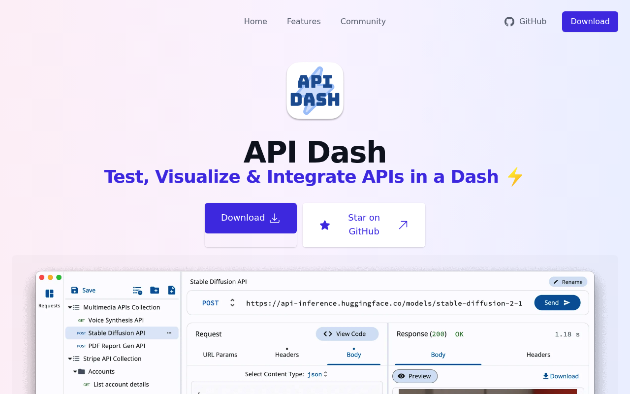API Dash website screenshot