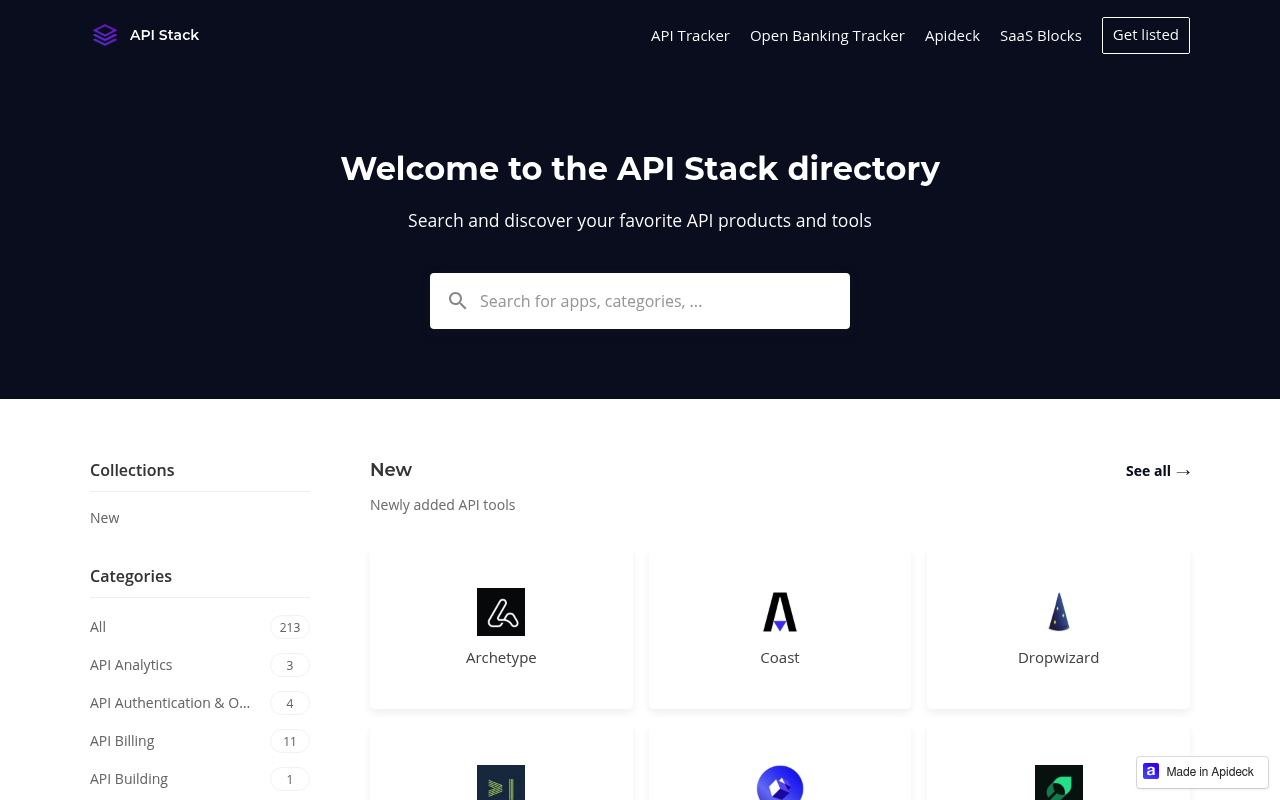 API Stack website screenshot