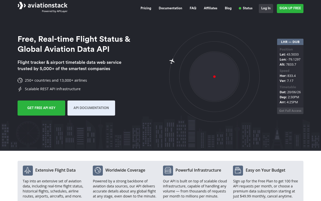 apilayer aviationstack website screenshot