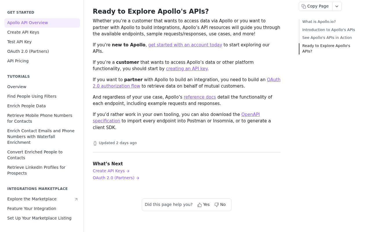 Apollo API Documentation website screenshot
