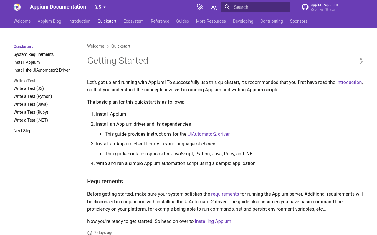 Appium website screenshot