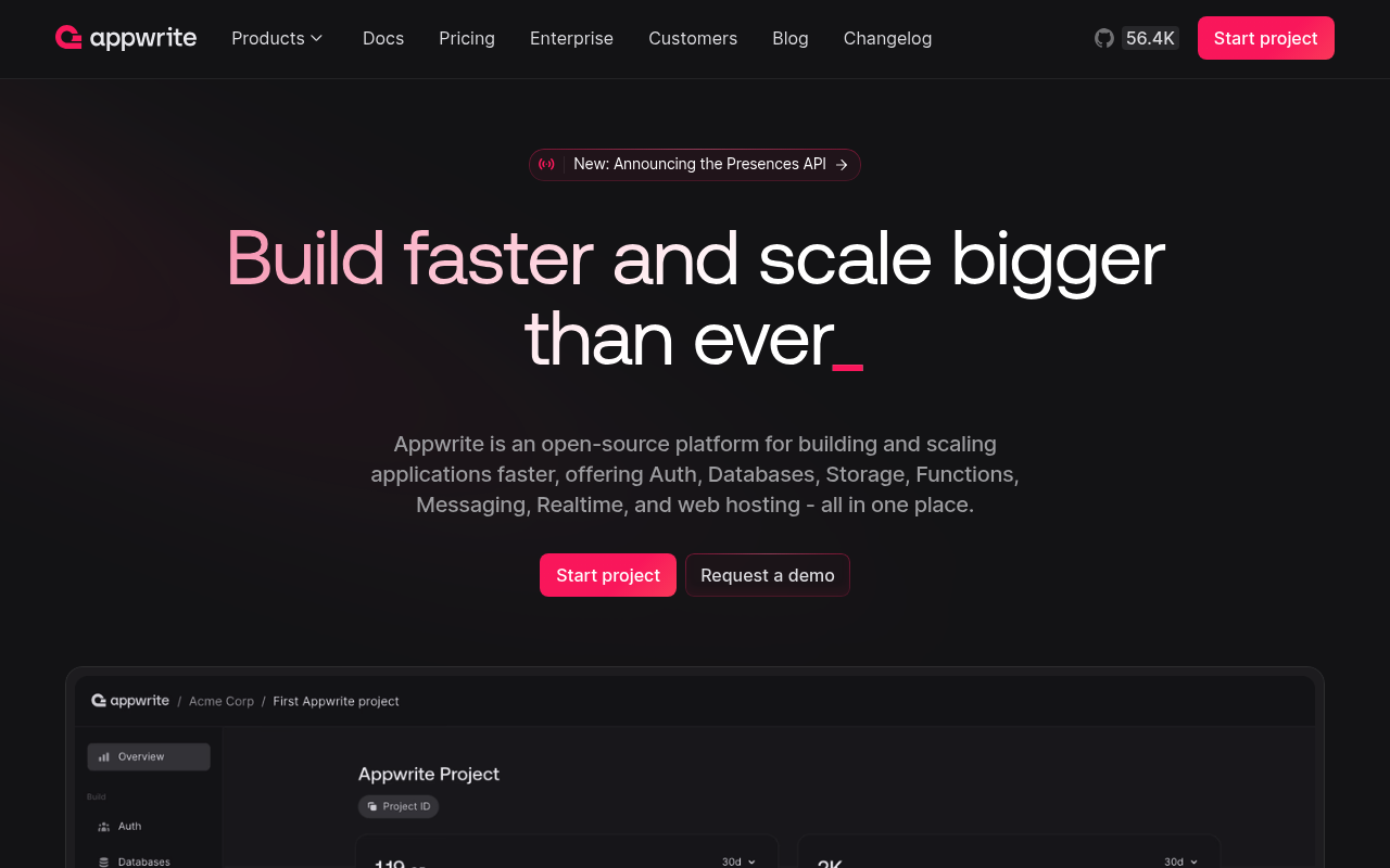 Appwrite website screenshot