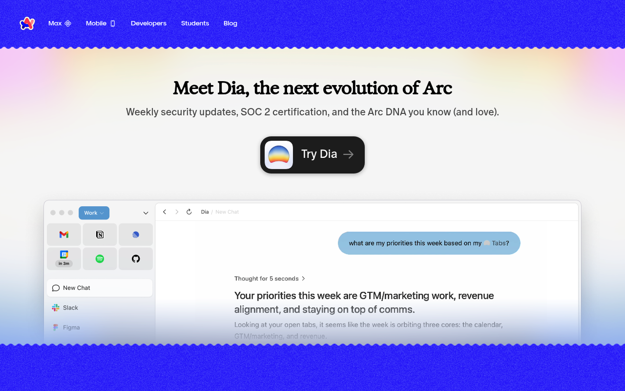 Arc (The Browser Company) website screenshot