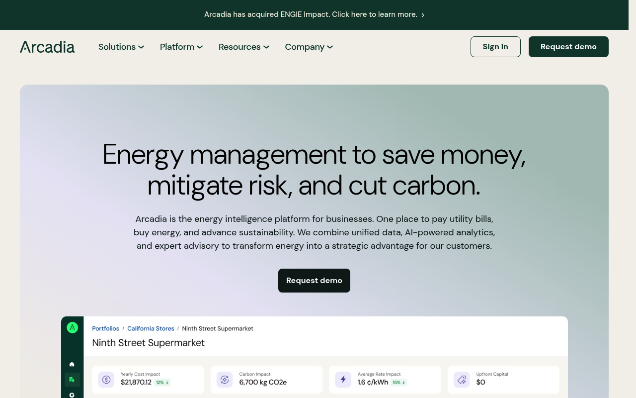 Arcadia website screenshot