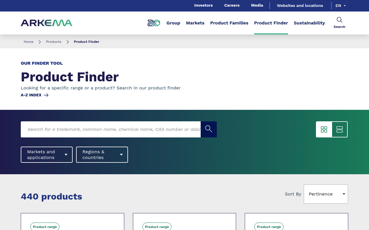 Arkema website screenshot