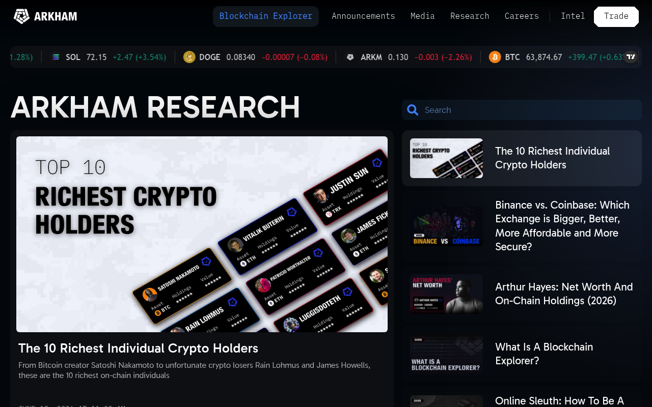 Arkham Intelligence website screenshot