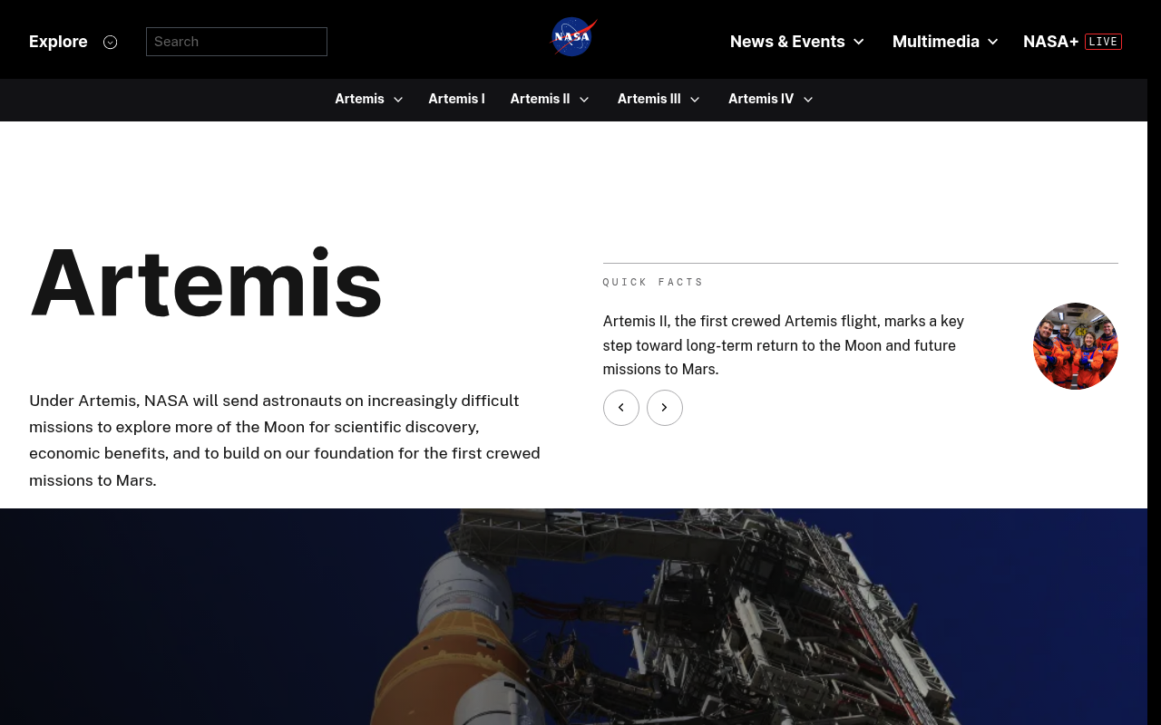 Artemis website screenshot