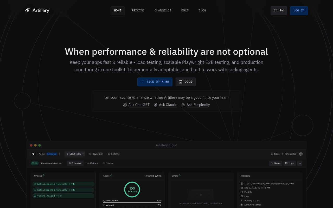 Artillery website screenshot