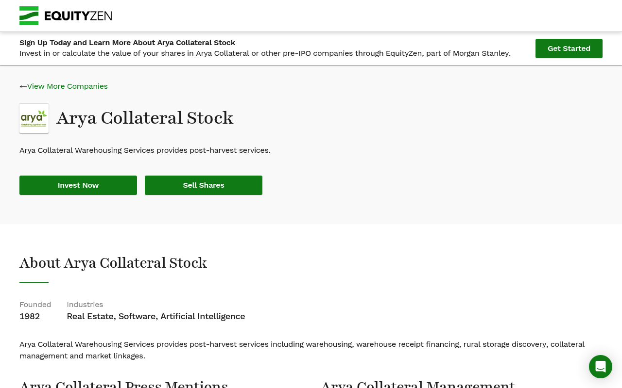 Aryacollateralwarehousingservices screenshot