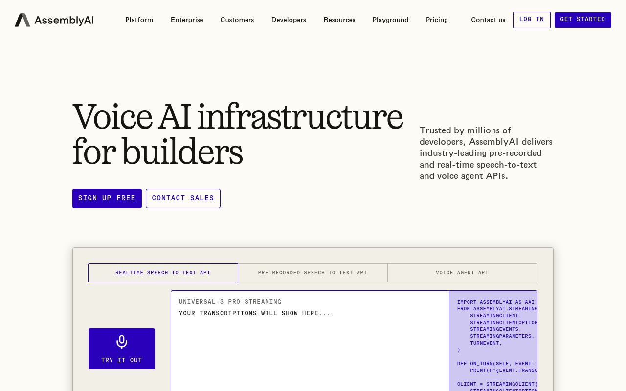AssemblyAI website screenshot