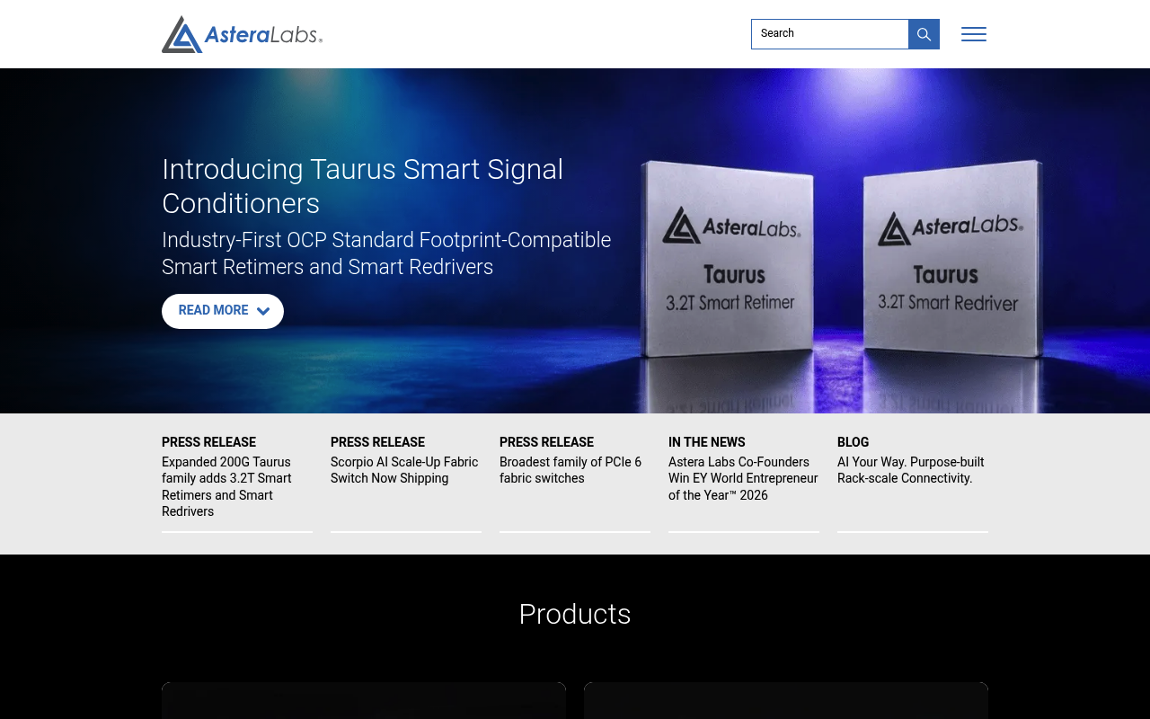 Astera Labs website screenshot