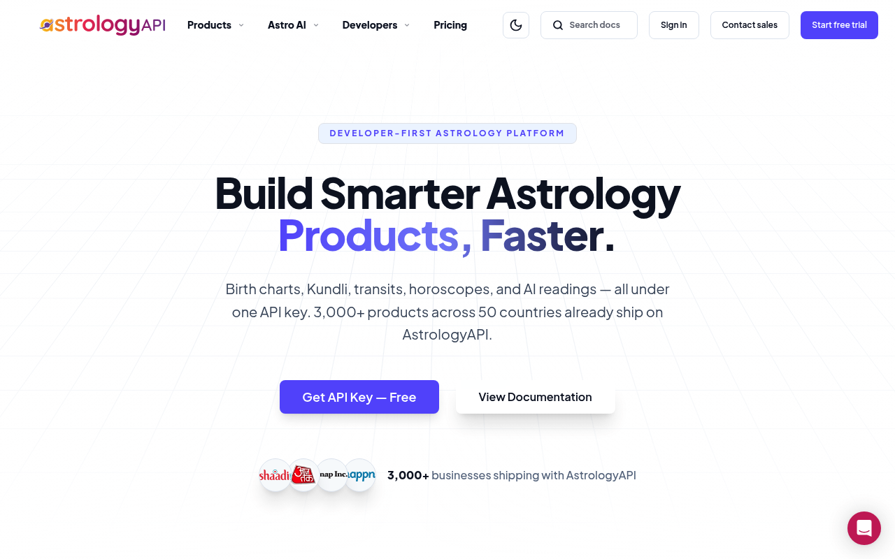 Astrology API website screenshot