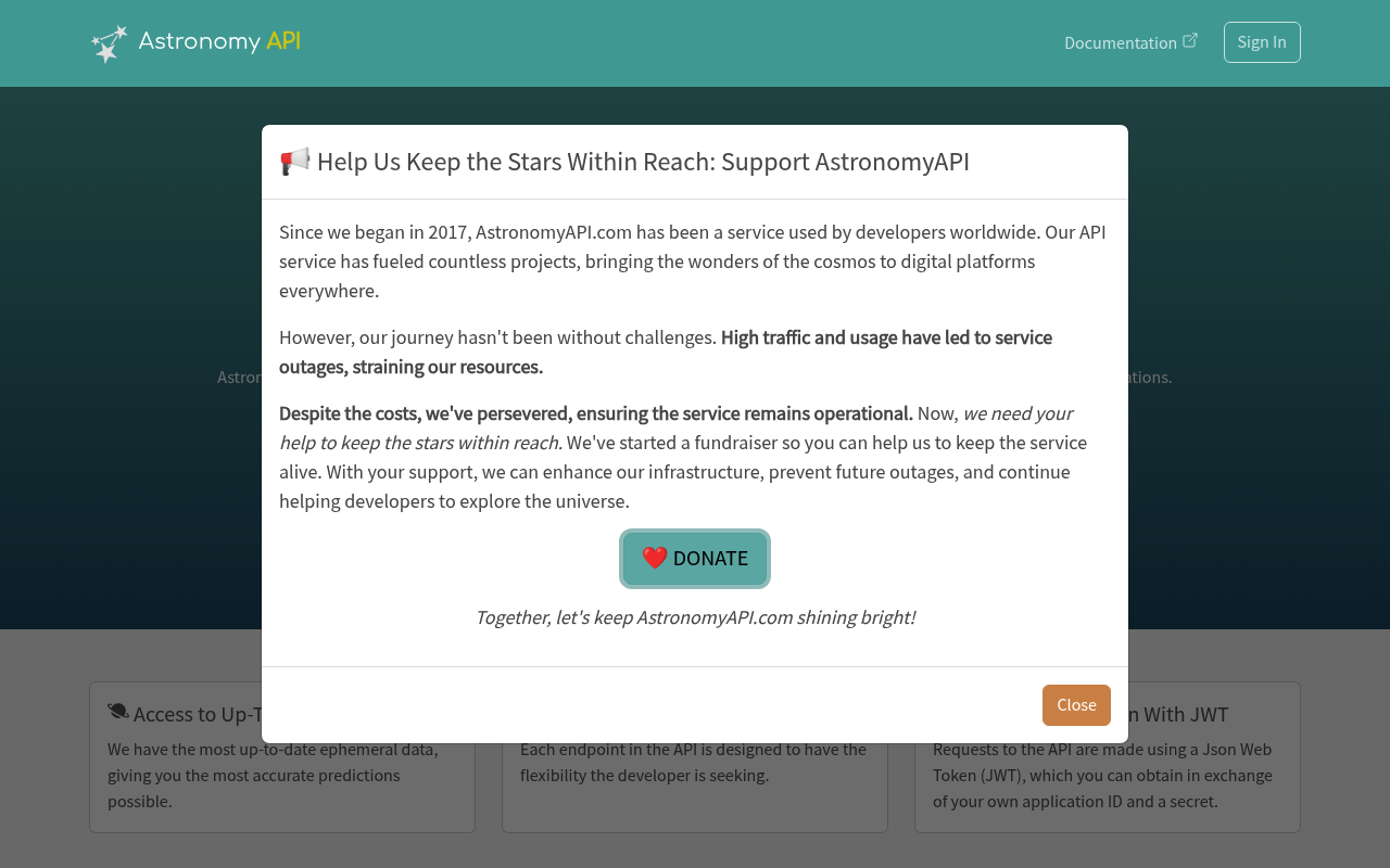 Astronomy API website screenshot