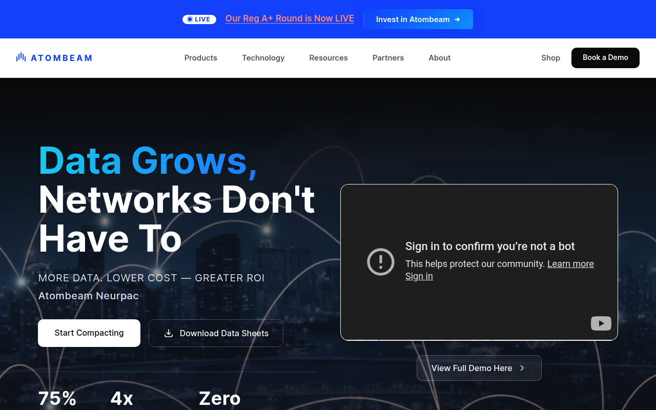 AtomBeam website screenshot