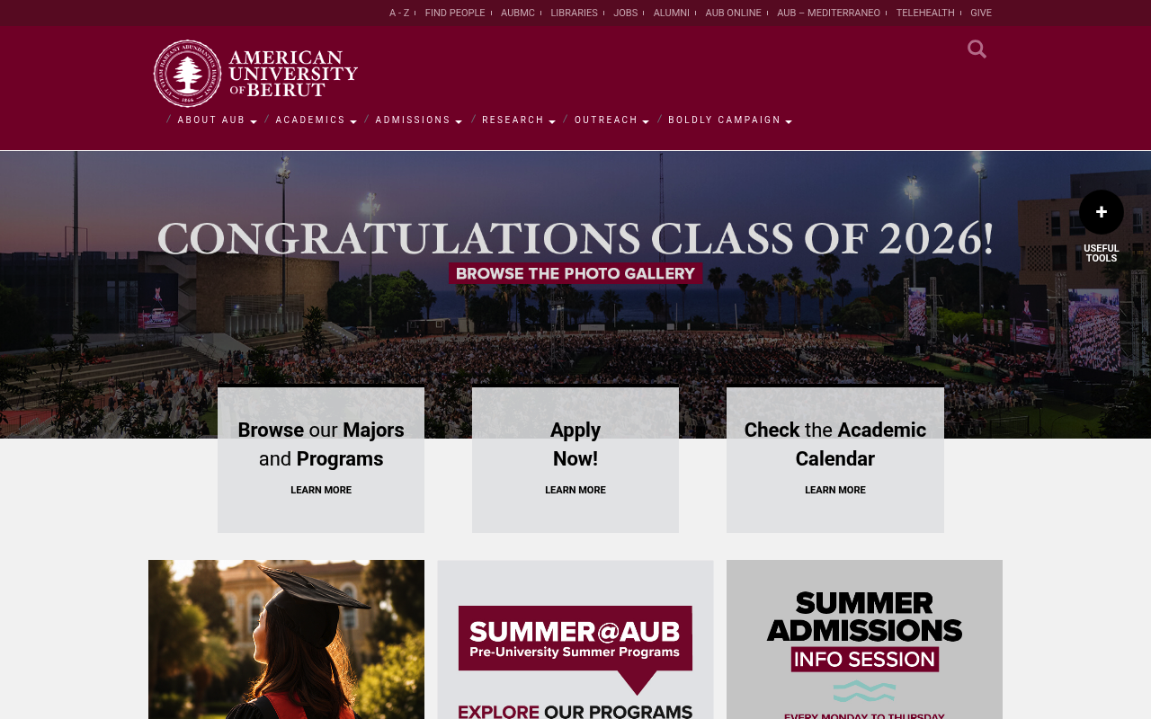 American University of Beirut website screenshot