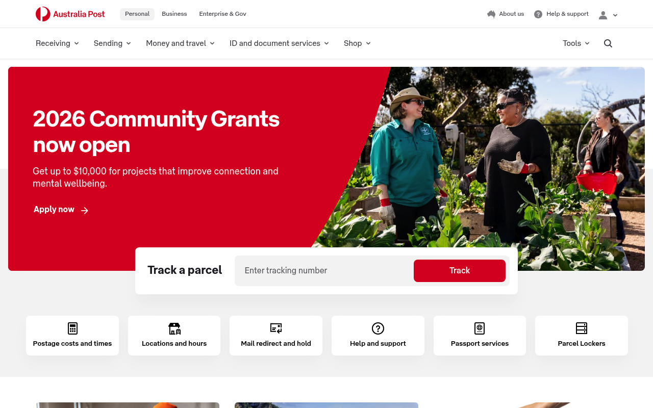 Australia Post website screenshot