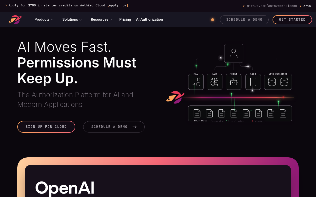 Authzed website screenshot