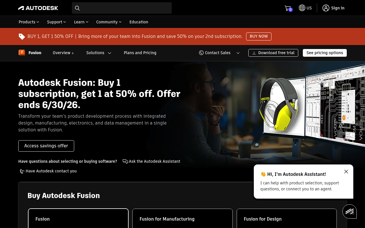 Autodesk Fusion website screenshot