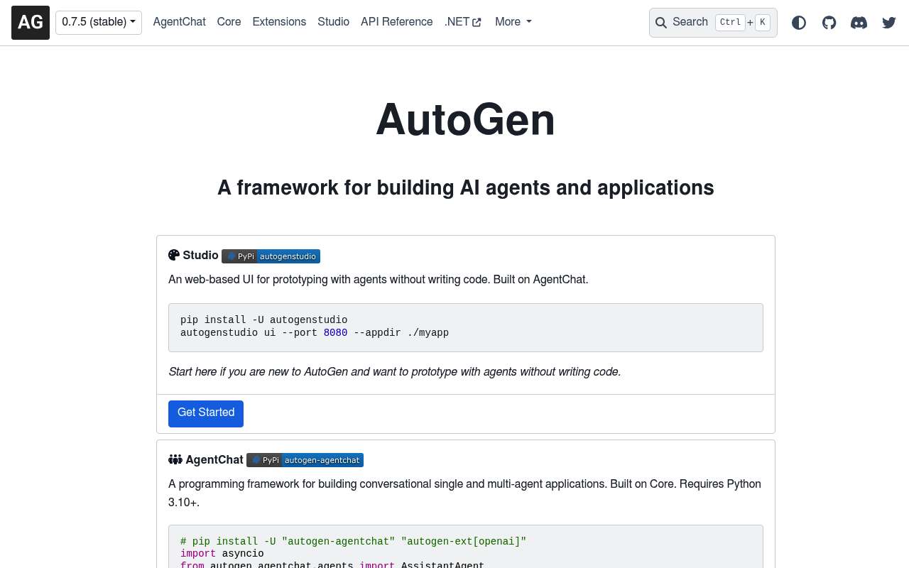 AutoGen website screenshot