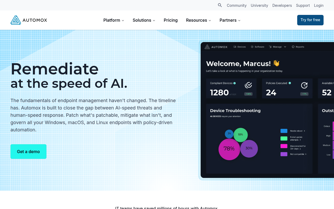 Automox website screenshot